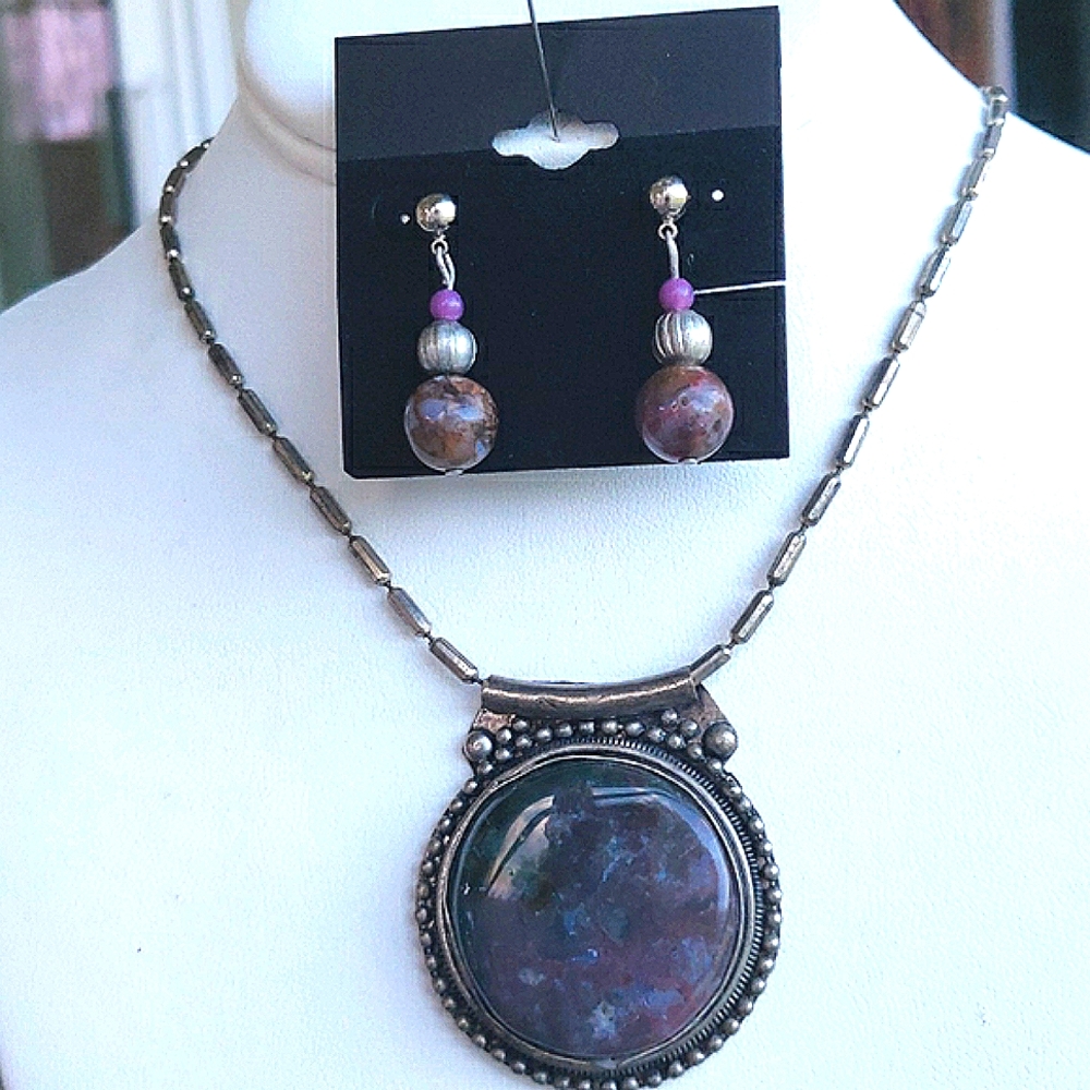 VTG 60's gemstone pendant, earrings #303
